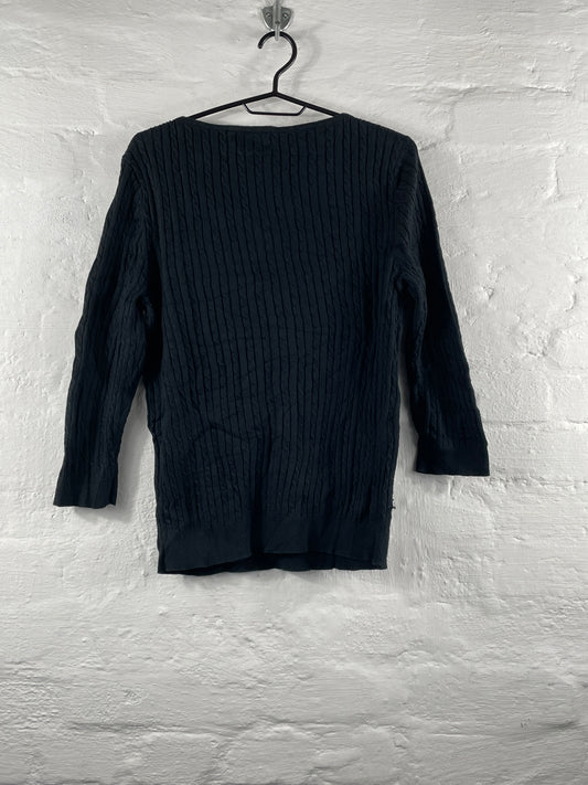 Chaps Classics – Schwarzer Cable Knit Baumwollpullover, Größe L