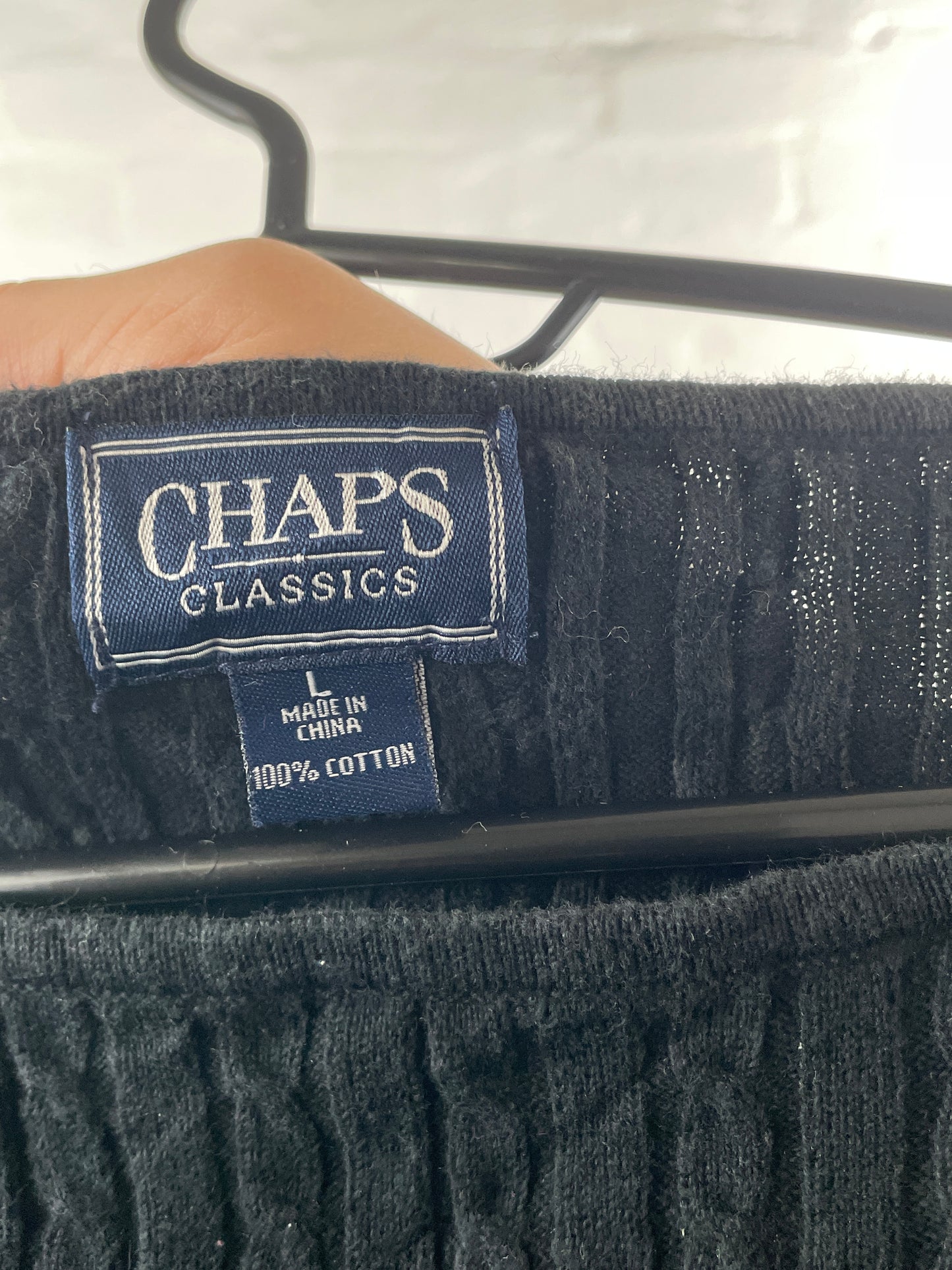 Chaps Classics – Schwarzer Cable Knit Baumwollpullover, Größe L