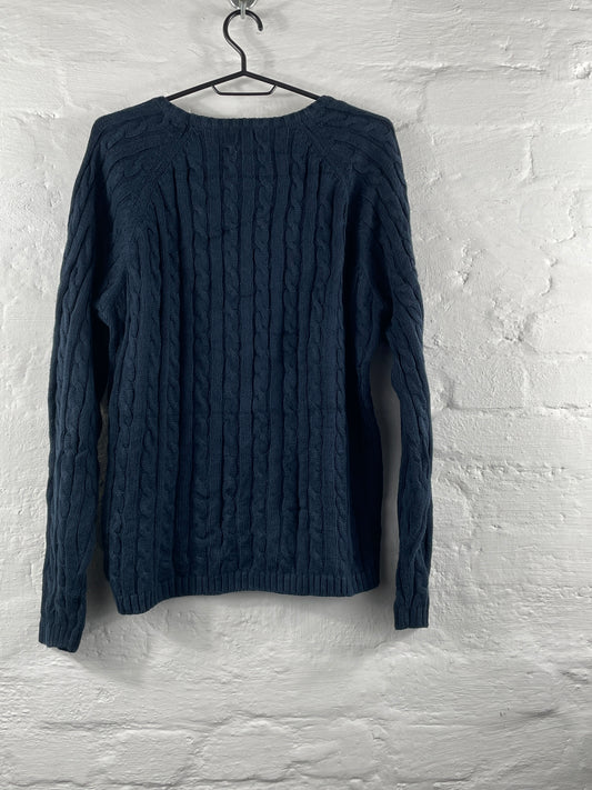 L.L.Bean – Navy Cable Knit Pullover aus 100 % Baumwolle, Women’s L (Made in Hong Kong)