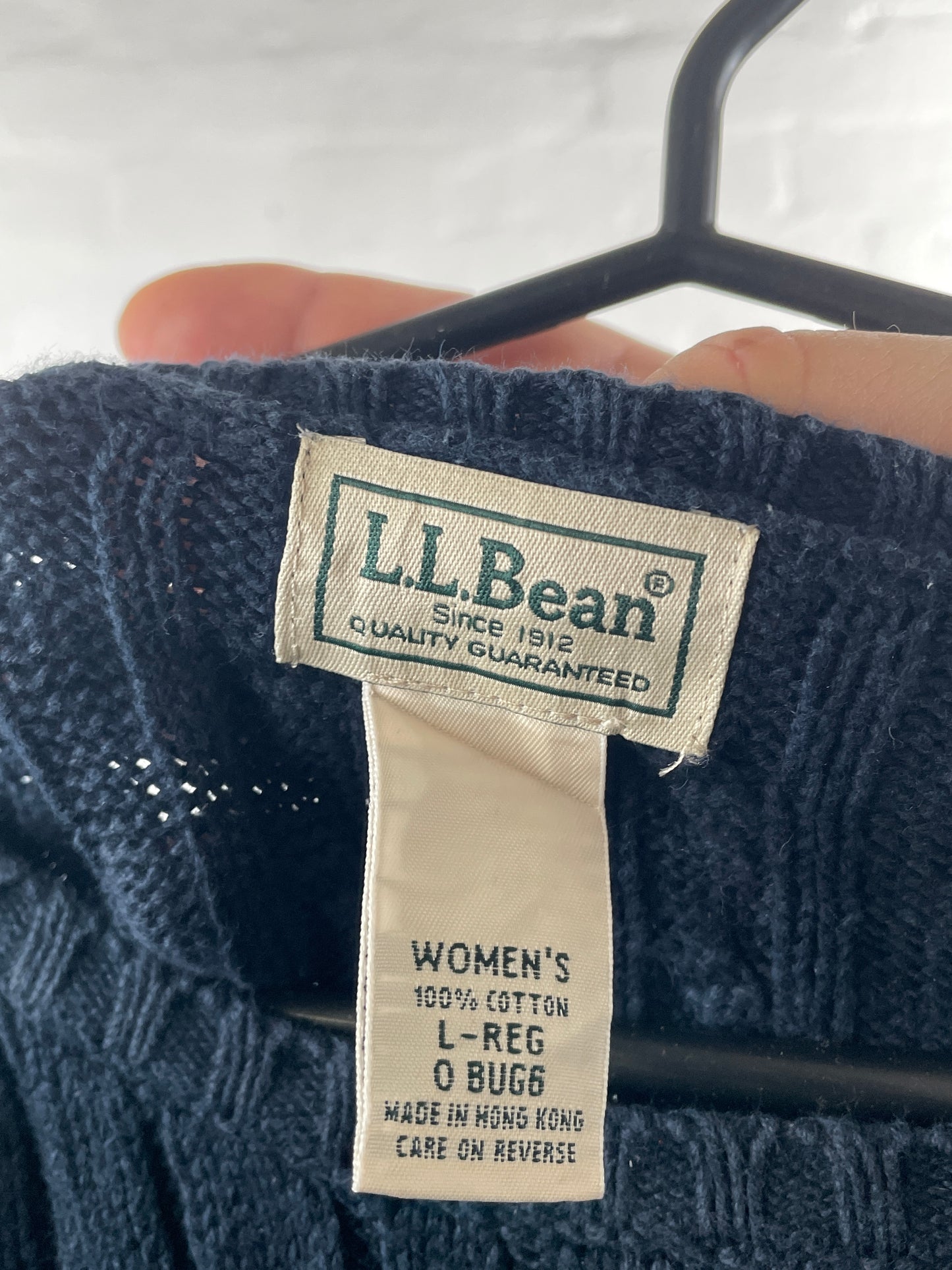 L.L.Bean – Navy Cable Knit Pullover aus 100 % Baumwolle, Women’s L (Made in Hong Kong)