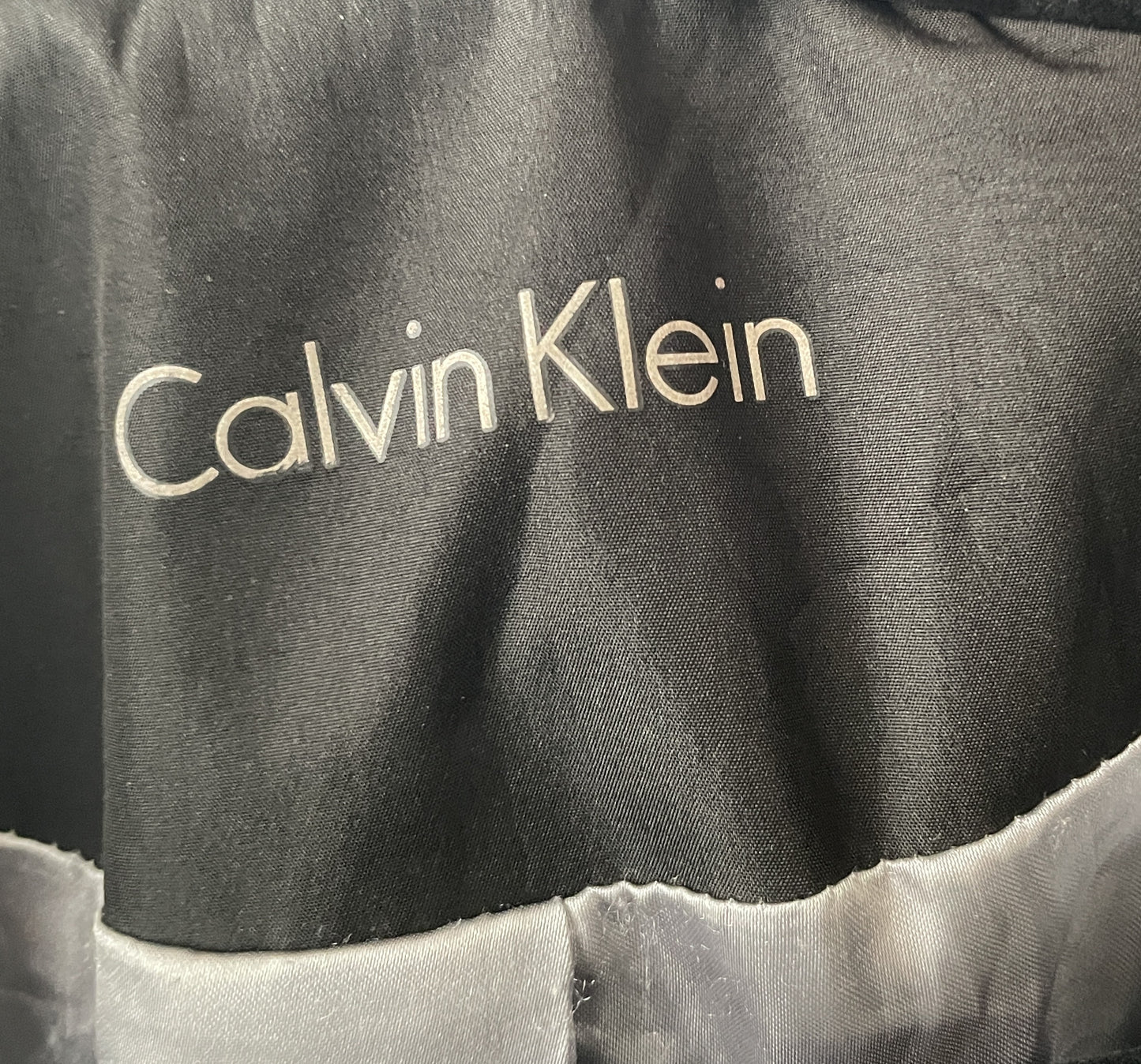 Calvin Klein – Black Belted Trench Coat with Satin Lining, Size M