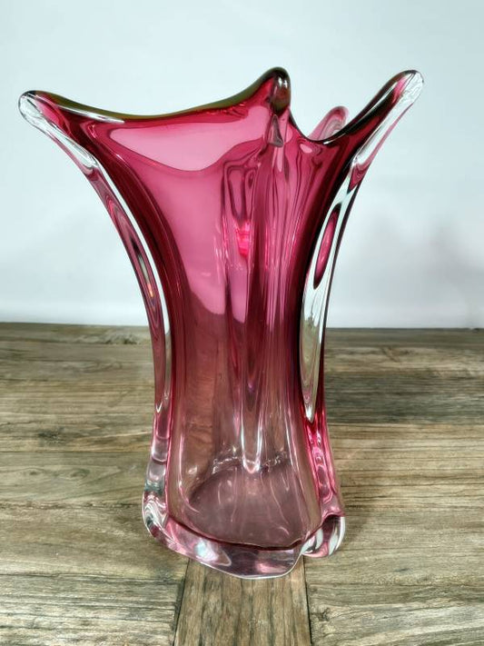 Roséfarbene Glasvase im Art-Glass-Stil – Vintage Design, ca. 30 cm
