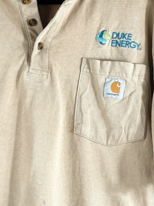 Carhartt Henley Shirt – Vintage Workwear Kurzarmshirt, Beige, Größe L