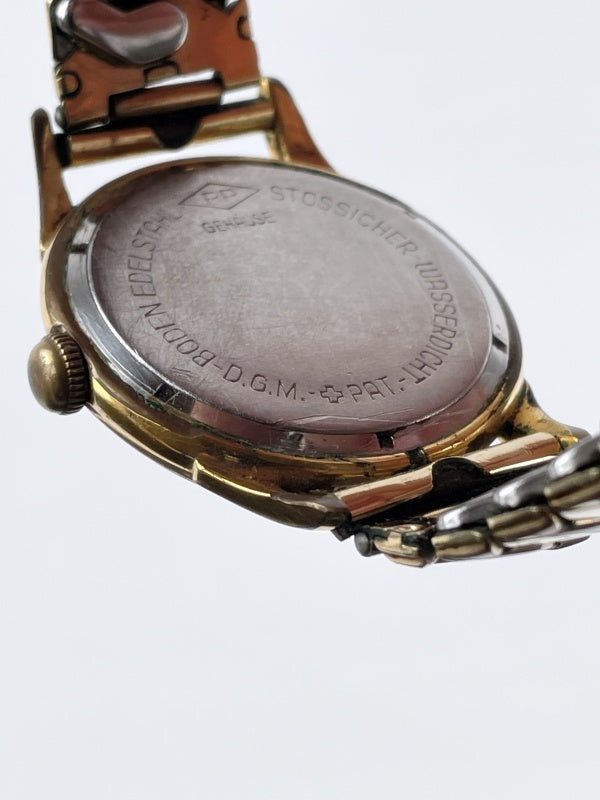 Oliva Trubis men's wristwatch – vintage hand-wound, gold-plated case, black dial