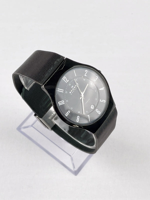 Skagen Denmark Herrenarmbanduhr – Titanium, schwarzes Zifferblatt, Mesh-Armband