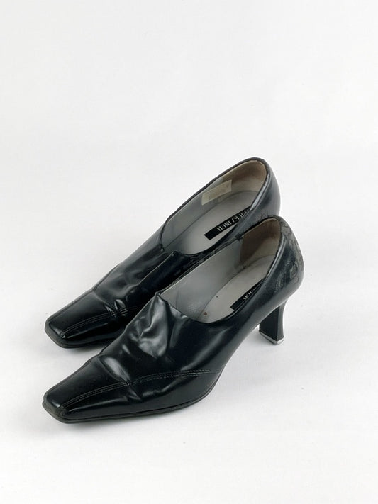Elegante Pumps von Peter Kaiser – Schwarze Echtleder High Heels, eckige Spitze, Größe 37, Retro
