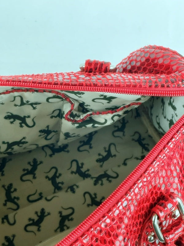 Damen Handtasche Retro – Rot, Schlangenleder Optik, Kunstleder, Henkeltasche