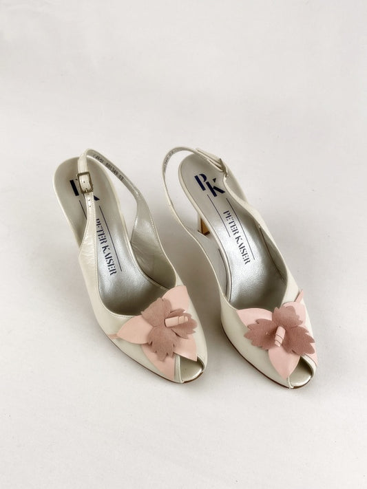 Peter Kaiser Damen Slingpumps Retro – Weiß Leder, Peeptoe, Gr. 37,5