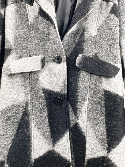 Steilmann Damen Wollmantel Retro – Grau Schwarz, Kapuze, Gr. 40