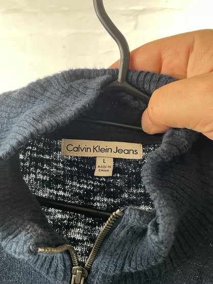 Calvin Klein Jeans – Navy Zip-Strickpullover aus Baumwolle, Größe L