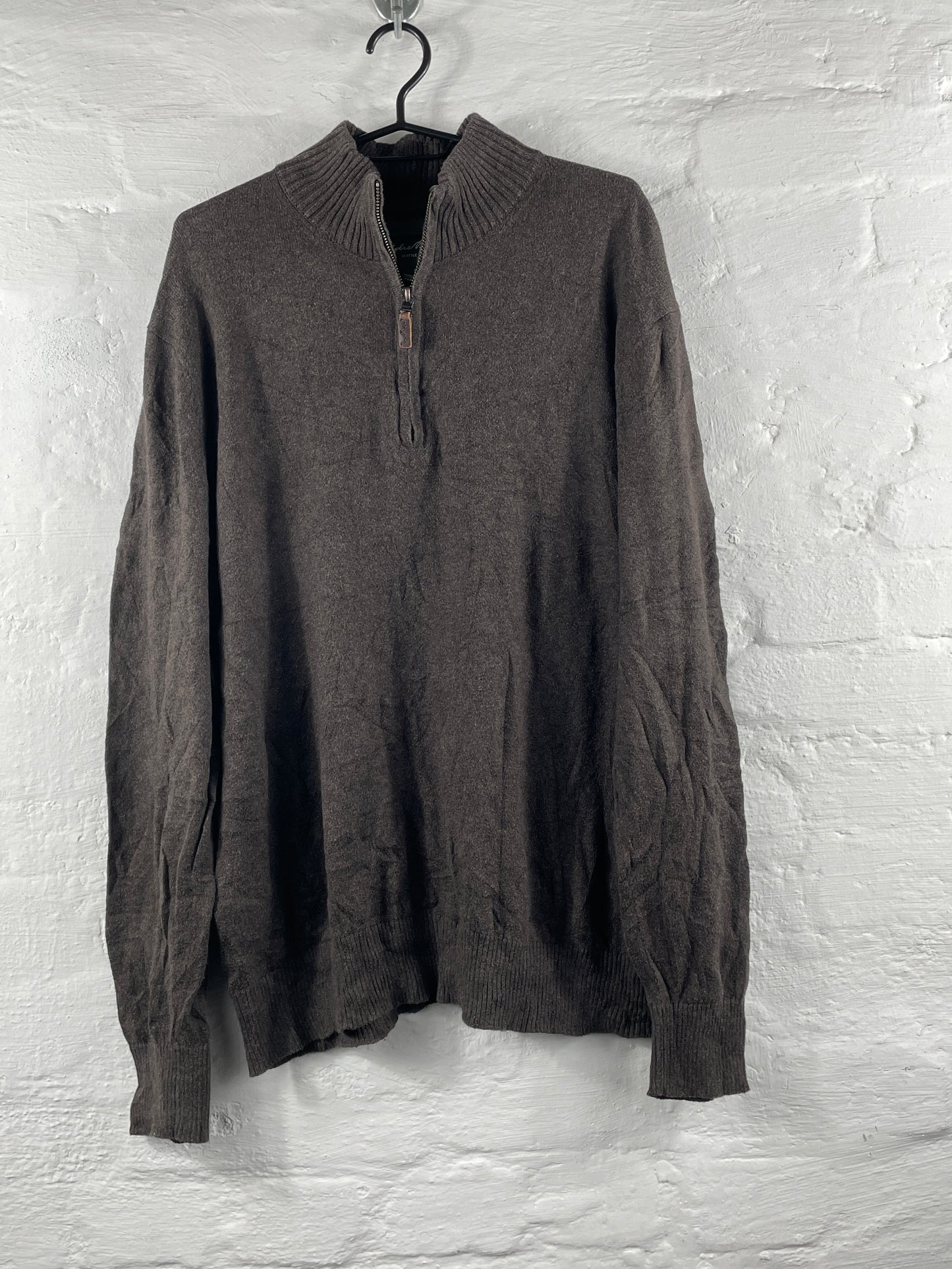 Eddie Bauer – Brown Half-Zip Strickpullover aus Baumwolle-Kaschmir, Größe M