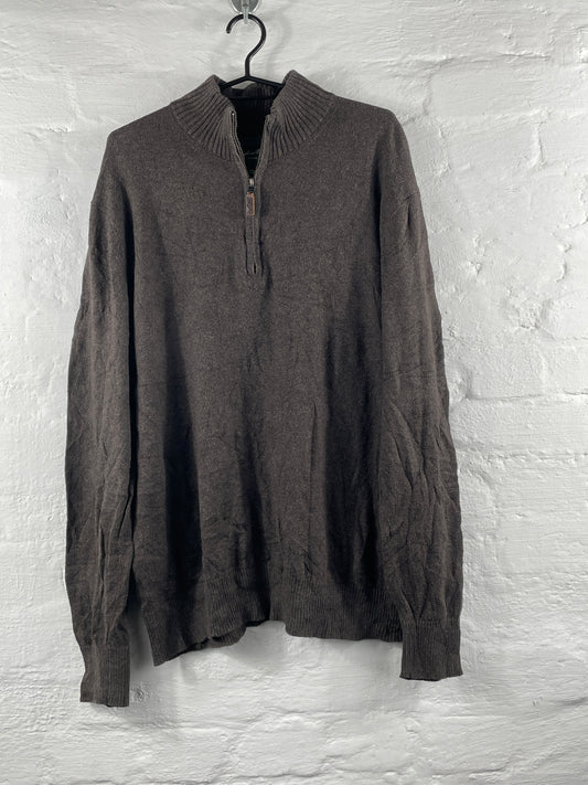 Eddie Bauer – Brown Half-Zip Strickpullover aus Baumwolle-Kaschmir, Größe M