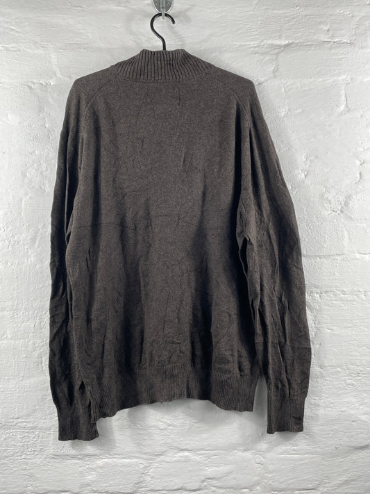 Eddie Bauer – Brown Half-Zip Strickpullover aus Baumwolle-Kaschmir, Größe M