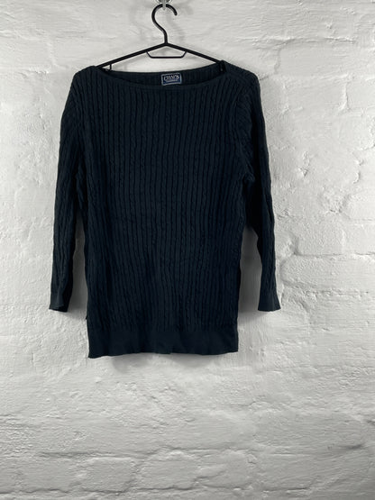 Chaps Classics – Schwarzer Cable Knit Baumwollpullover, Größe L