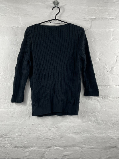 Chaps Classics – Schwarzer Cable Knit Baumwollpullover, Größe L