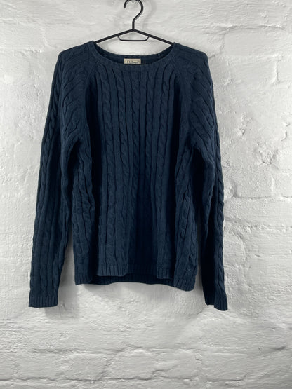 L.L.Bean – Navy Cable Knit Pullover aus 100 % Baumwolle, Women’s L (Made in Hong Kong)