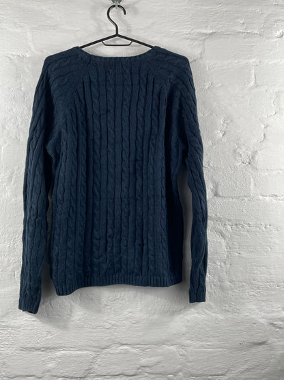 L.L.Bean – Navy Cable Knit Pullover aus 100 % Baumwolle, Women’s L (Made in Hong Kong)