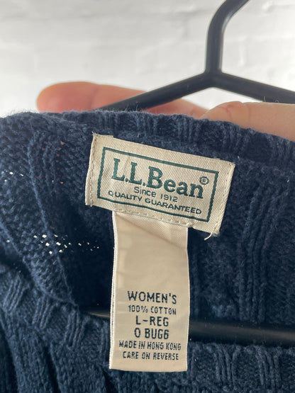 L.L.Bean – Navy Cable Knit Pullover aus 100 % Baumwolle, Women’s L (Made in Hong Kong)