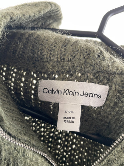 Calvin Klein Jeans – Olivgrüner Quarter-Zip Strickpullover, Größe S