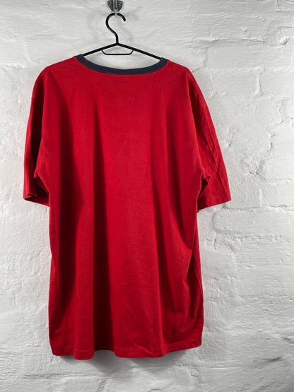 Tommy Hilfiger – Red Stripe Logo T-Shirt, Größe L