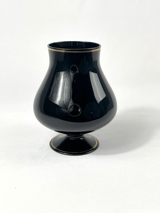 Black goblet glass with gold rim and monogram "K" - vintage footed glass decoration