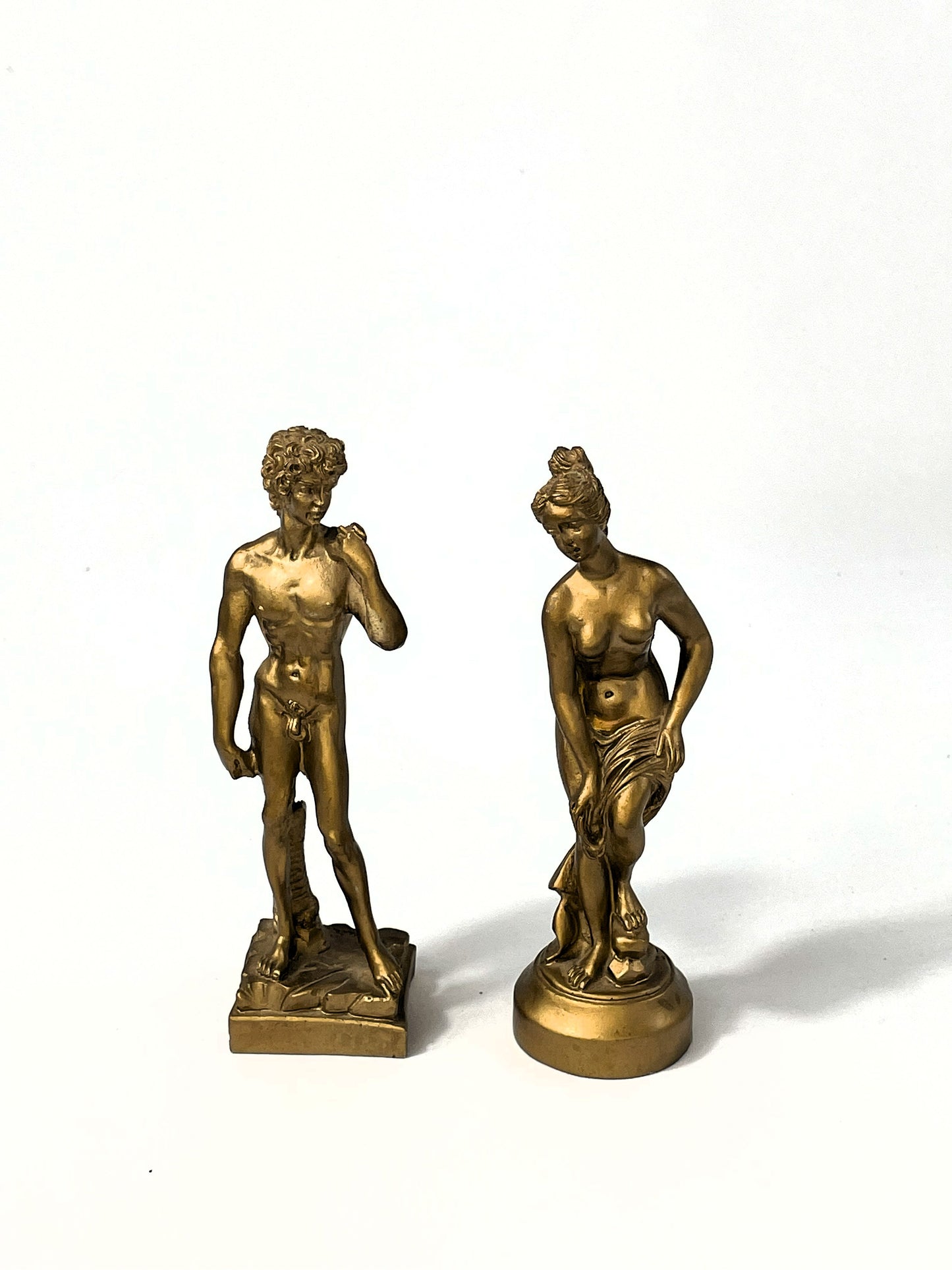 Italienische Skulpturen David & Venus - signiert Benini, Metallguss mit Goldpatina, ca. 16,5 cm, Vintage