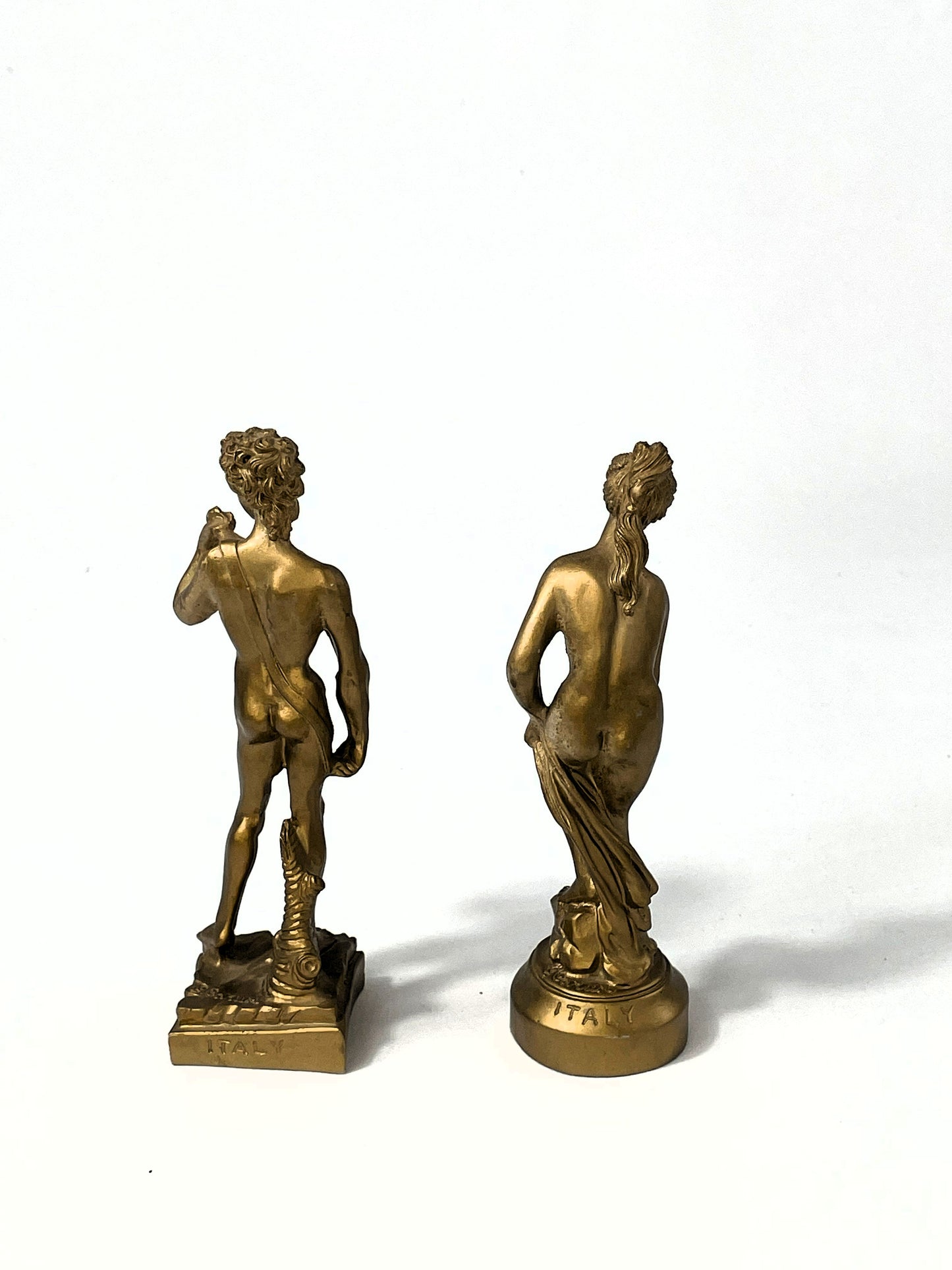 Italienische Skulpturen David & Venus - signiert Benini, Metallguss mit Goldpatina, ca. 16,5 cm, Vintage
