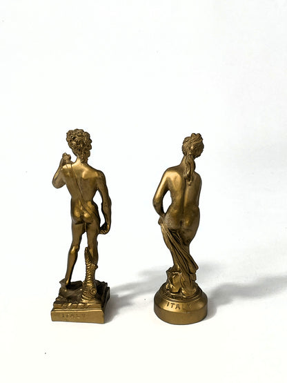 Italienische Skulpturen David & Venus - signiert Benini, Metallguss mit Goldpatina, ca. 16,5 cm, Vintage
