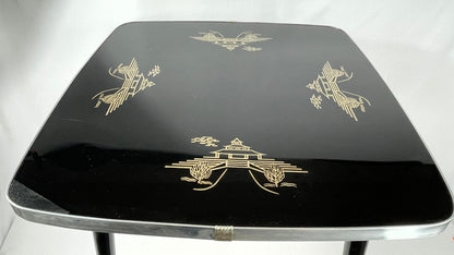 Beistelltisch DDR Albert Busch - Schwarze Tischplatte mit Golddekor, Mid-Century Design