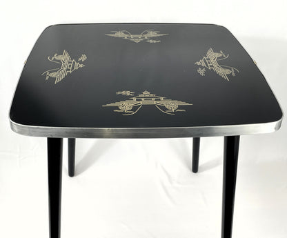 Beistelltisch DDR Albert Busch - Schwarze Tischplatte mit Golddekor, Mid-Century Design
