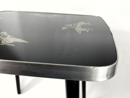 Beistelltisch DDR Albert Busch - Schwarze Tischplatte mit Golddekor, Mid-Century Design