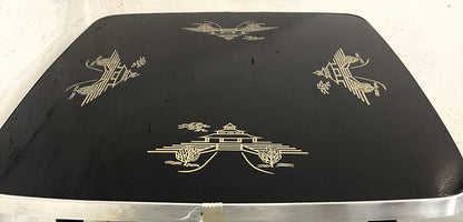 Beistelltisch DDR Albert Busch - Schwarze Tischplatte mit Golddekor, Mid-Century Design