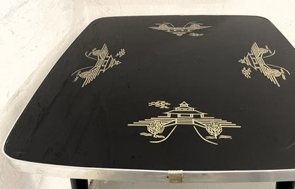 Beistelltisch DDR Albert Busch - Schwarze Tischplatte mit Golddekor, Mid-Century Design