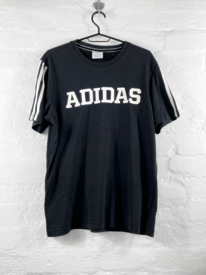 Adidas – Black Logo Tee mit 3-Streifen-Ärmeln (ca. mittlere 2010er Jahre)