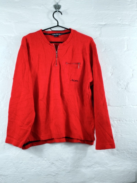 Nautica – Vintage Red Quarter-Zip Sweater (ca. späte 1990er Jahre, Made in Macau)