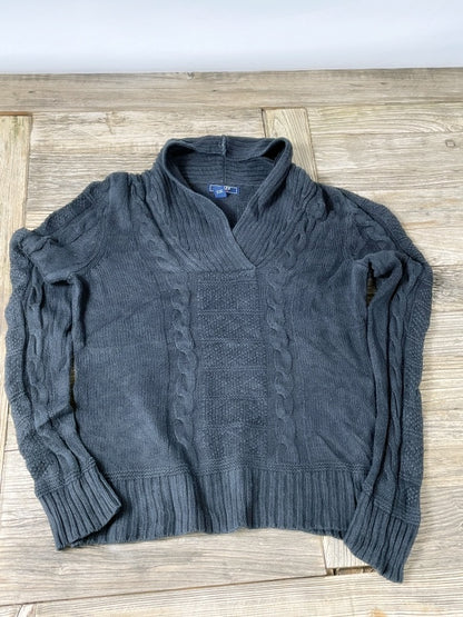 Chaps Denim – Cable Knit Shawl Collar Sweater Black (ca. frühe 2000er Jahre)