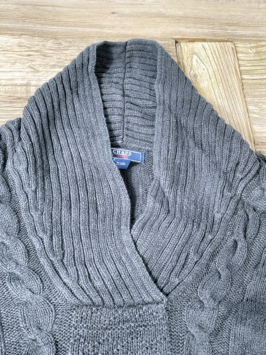 Chaps Denim – Cable Knit Shawl Collar Sweater Black (ca. frühe 2000er Jahre)