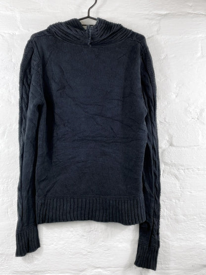 Chaps Denim – Cable Knit Shawl Collar Sweater Black (ca. frühe 2000er Jahre)