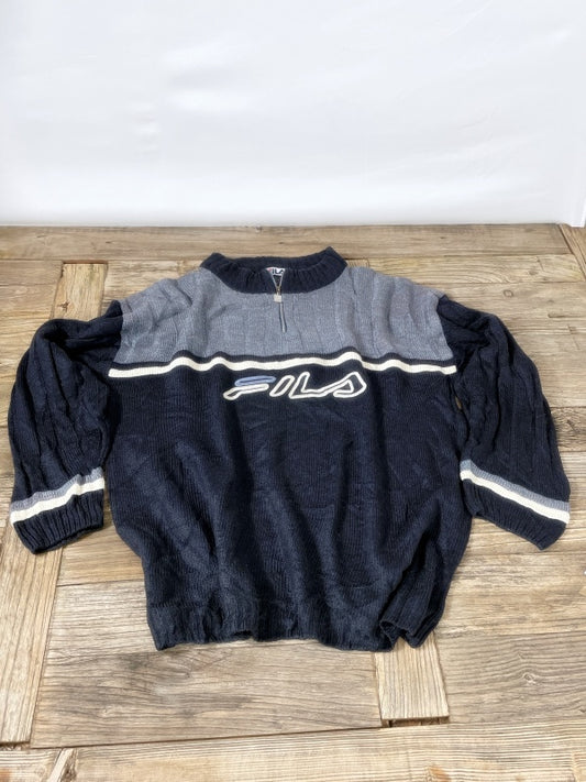 Fila – Retro Half-Zip Knit Sweater Navy/Grey (Made in U.K., ca. späte 1990er Jahre)