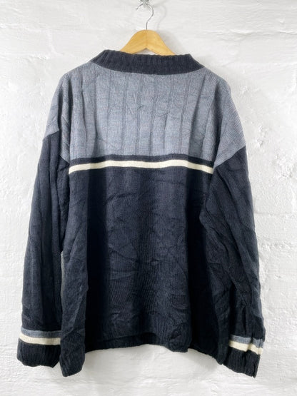Fila – Retro Half-Zip Knit Sweater Navy/Grey (Made in U.K., ca. späte 1990er Jahre)