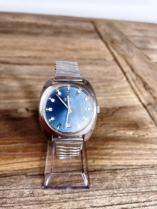 BWC Swiss Herrenarmbanduhr – Vintage Automatik 25 Jewels, Edelstahl, blaues Zifferblatt