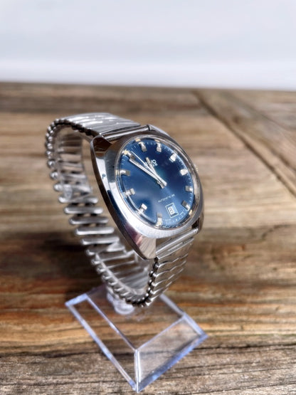 BWC Swiss Herrenarmbanduhr – Vintage Automatik 25 Jewels, Edelstahl, blaues Zifferblatt