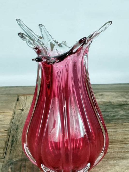 Roséfarbene Glasvase im Art-Glass-Stil – Mid-Century Design, ca. 25 cm
