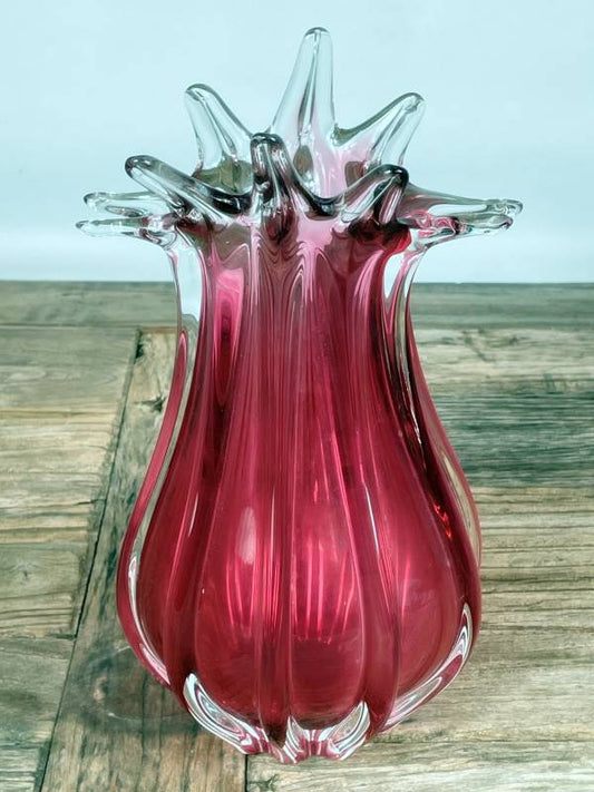 Roséfarbene Glasvase im Art-Glass-Stil – Mid-Century Design, ca. 25 cm