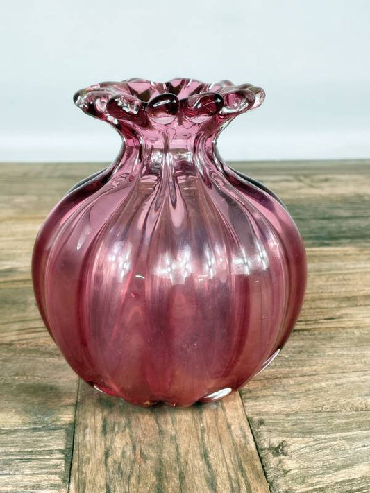 Bauchige roséfarbene Glasvase im Art-Glass-Stil – Vintage Design, ca. 15 cm