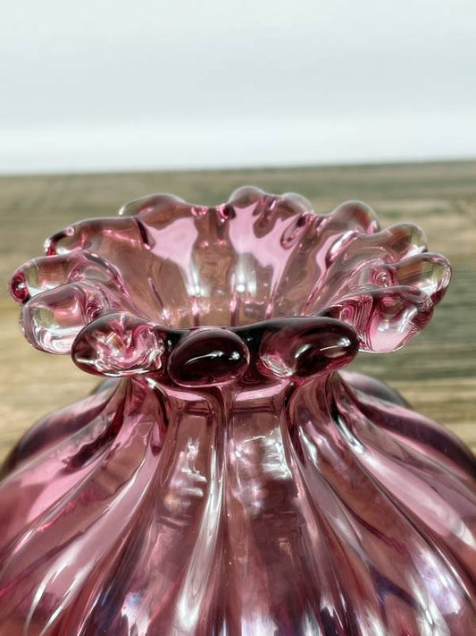 Bauchige roséfarbene Glasvase im Art-Glass-Stil – Vintage Design, ca. 15 cm