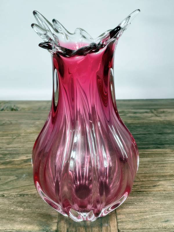 Roséfarbene Glasvase im Art-Glass-Stil – Vintage Glasdesign, ca. 25 cm