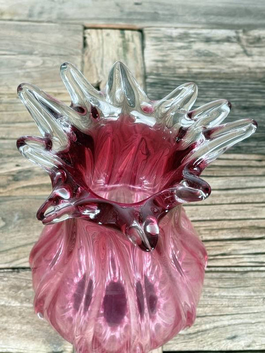 Roséfarbene Glasvase im Art-Glass-Stil – Vintage Glasdesign, ca. 25 cm
