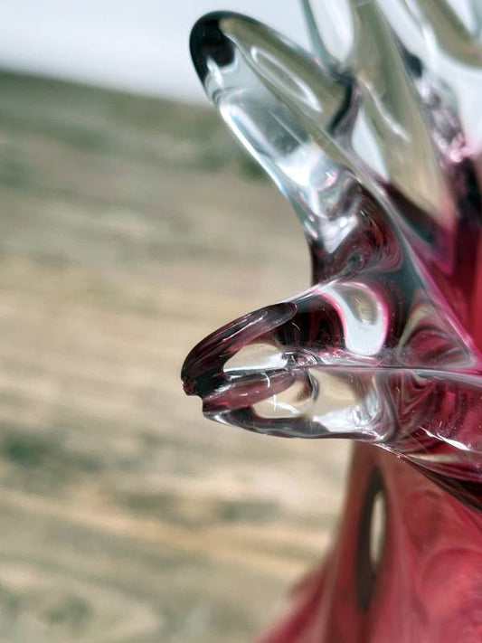 Roséfarbene Glasvase im Art-Glass-Stil – Vintage Glasdesign, ca. 25 cm