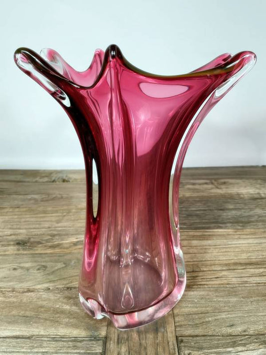 Roséfarbene Glasvase im Art-Glass-Stil – Vintage Design, ca. 30 cm